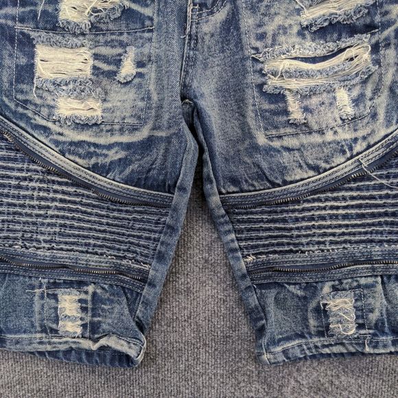 CJ Black Men's Stacked Jean Shorts Blue Size 28x12 Distressed Denim - Picture 7 of 10